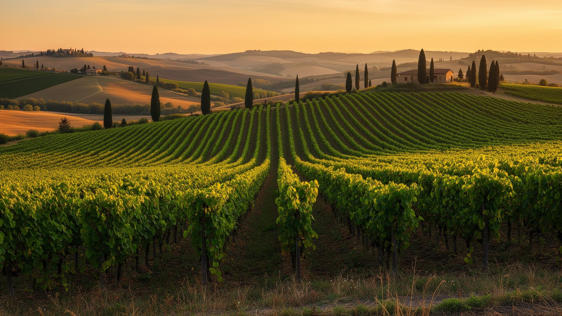 Vigneto in Toscana al tramonto